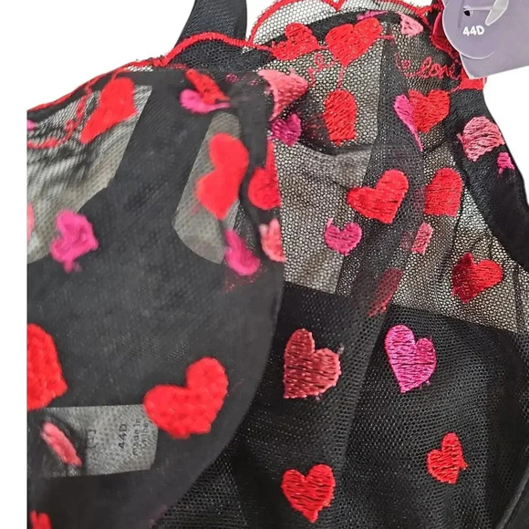 Cacique Heart Embroidered Unlined Balconette Bra Black Size 44D NWT - Picture 4 of 8